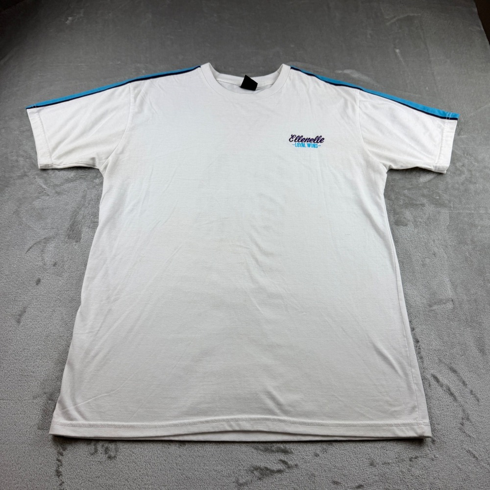 Ellenelle Loyal Wons T-Shirt Men's Large White Teal‎ Purple Stripe Graphic Tee